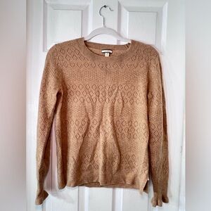 J.Crew Tan 100 % Cashmere Crewneck Sweater in Fine Gauge‎ Pointelle Stich Size S